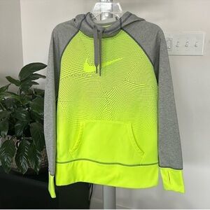 Nike Therma Fit Pullover Hoodie Sweatshirt Sz M Gray Neon Thumb holes RARE